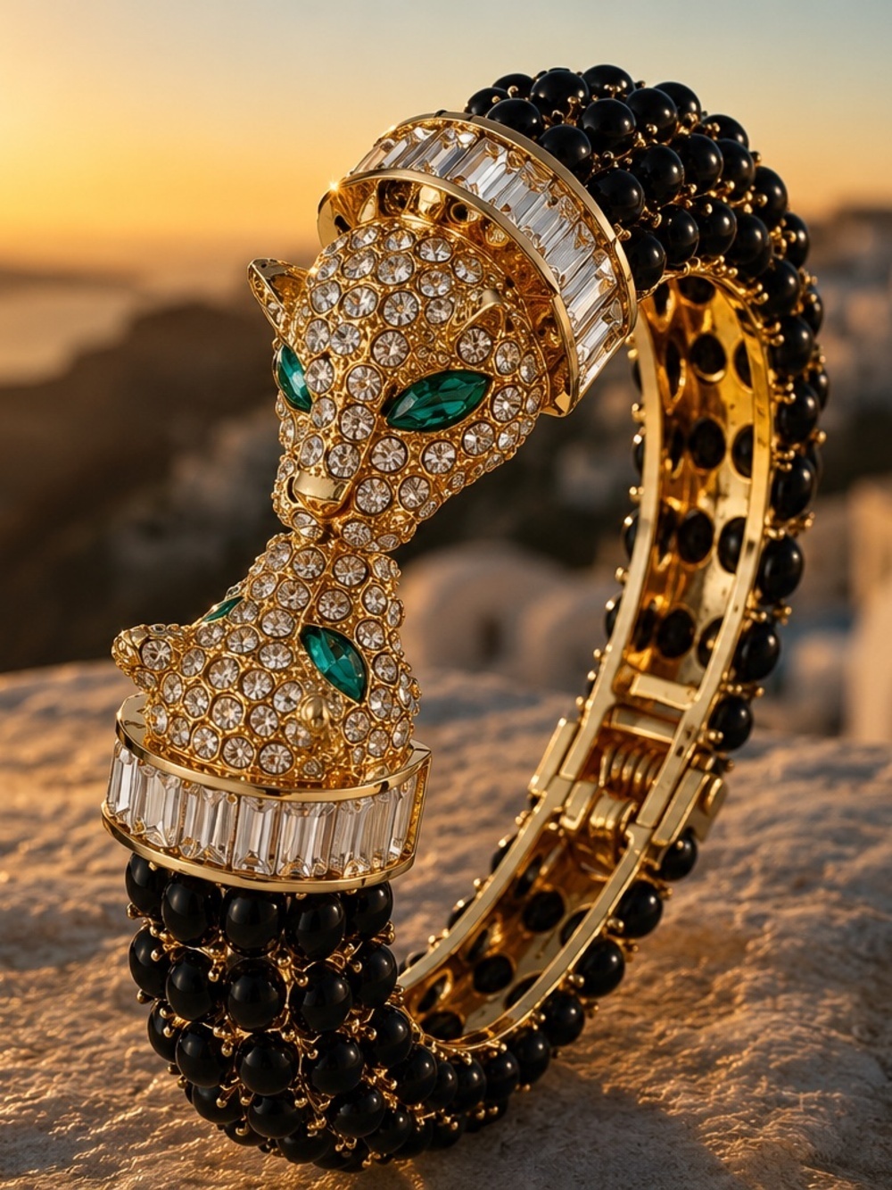 Luxury Panther Cuff Bracelet Black Crystal Gold Statement - Picture 6 of 11